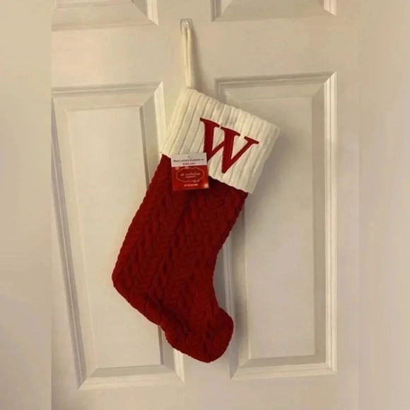 St. Nicholas Square Red and White Christmas Stocking - Letter W - Picture 1 of 4